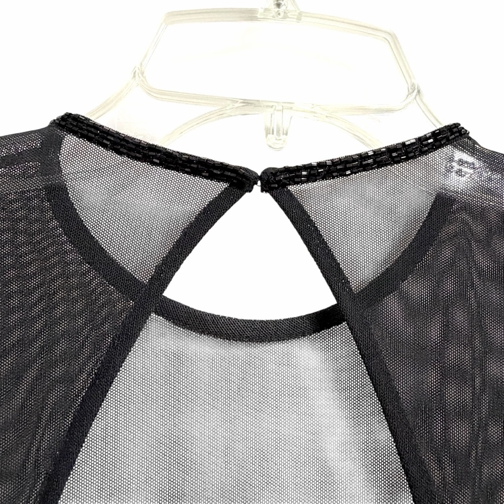 Black Tie Oleg Cassini VTG Beaded Cocktail Sheath Mini Dress Black 6 Sheer Mesh - Picture 6 of 11
